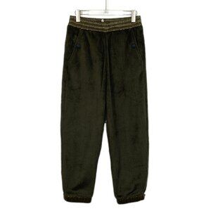 Moncler Grenoble Military Green Plush Casual Trousers With Elastic Waist & Cuffs
